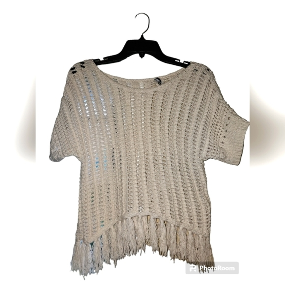American Eagle White Beige Crochet Shirt Top Womens Size XS‎
